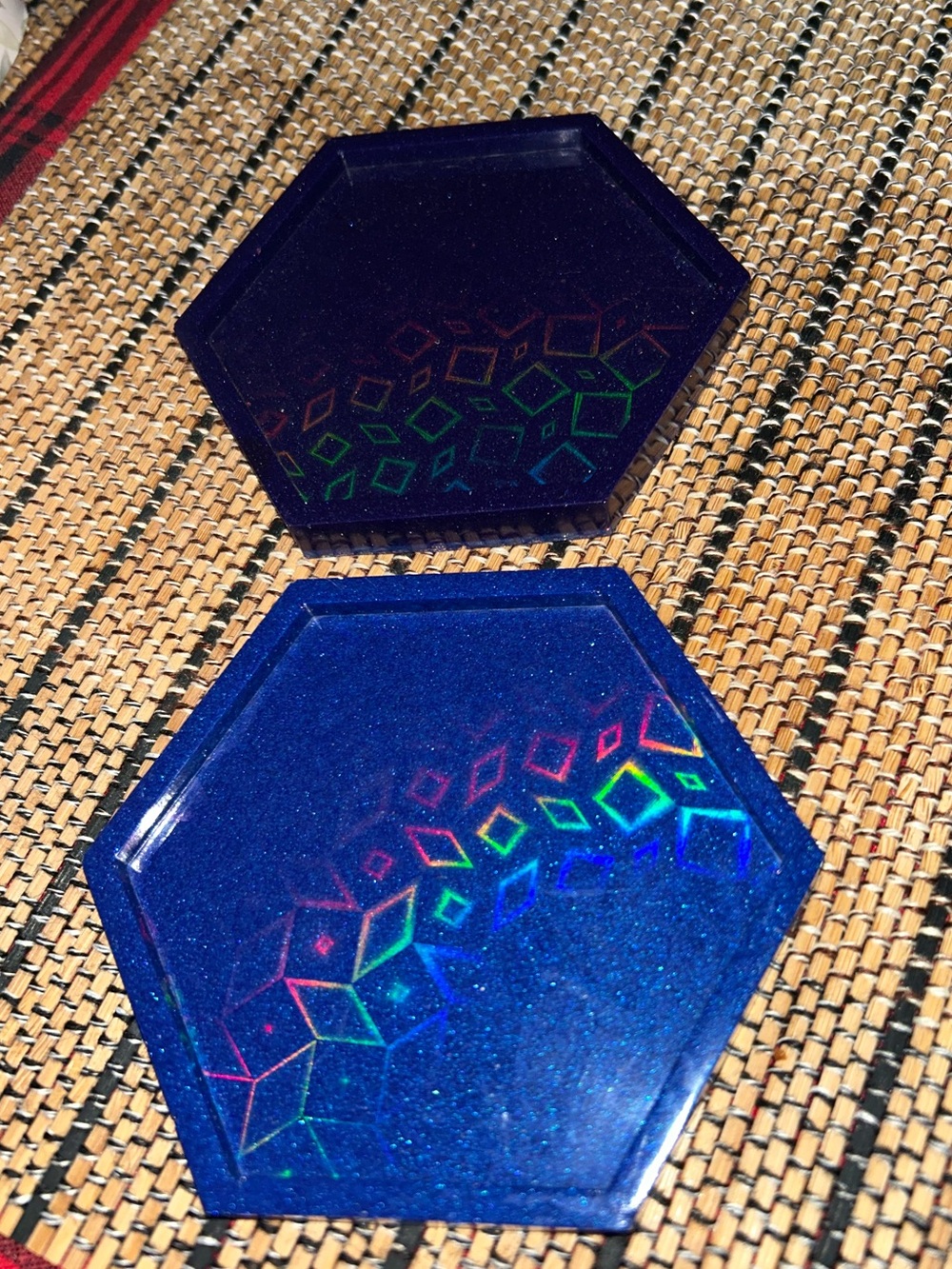 Bundle of 2 Coasters / Trays Blue and Dark Blue Shiny Iridescent Shimmer